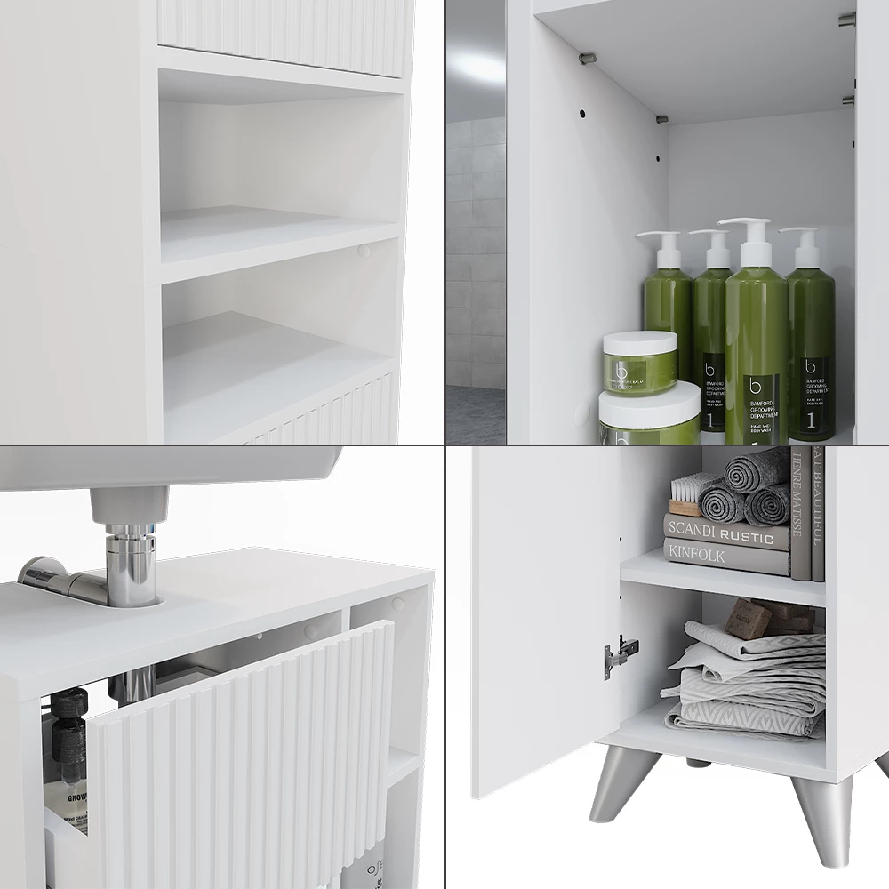 Vicco Set di mobili da bagno Bianco 3 parti, Leano