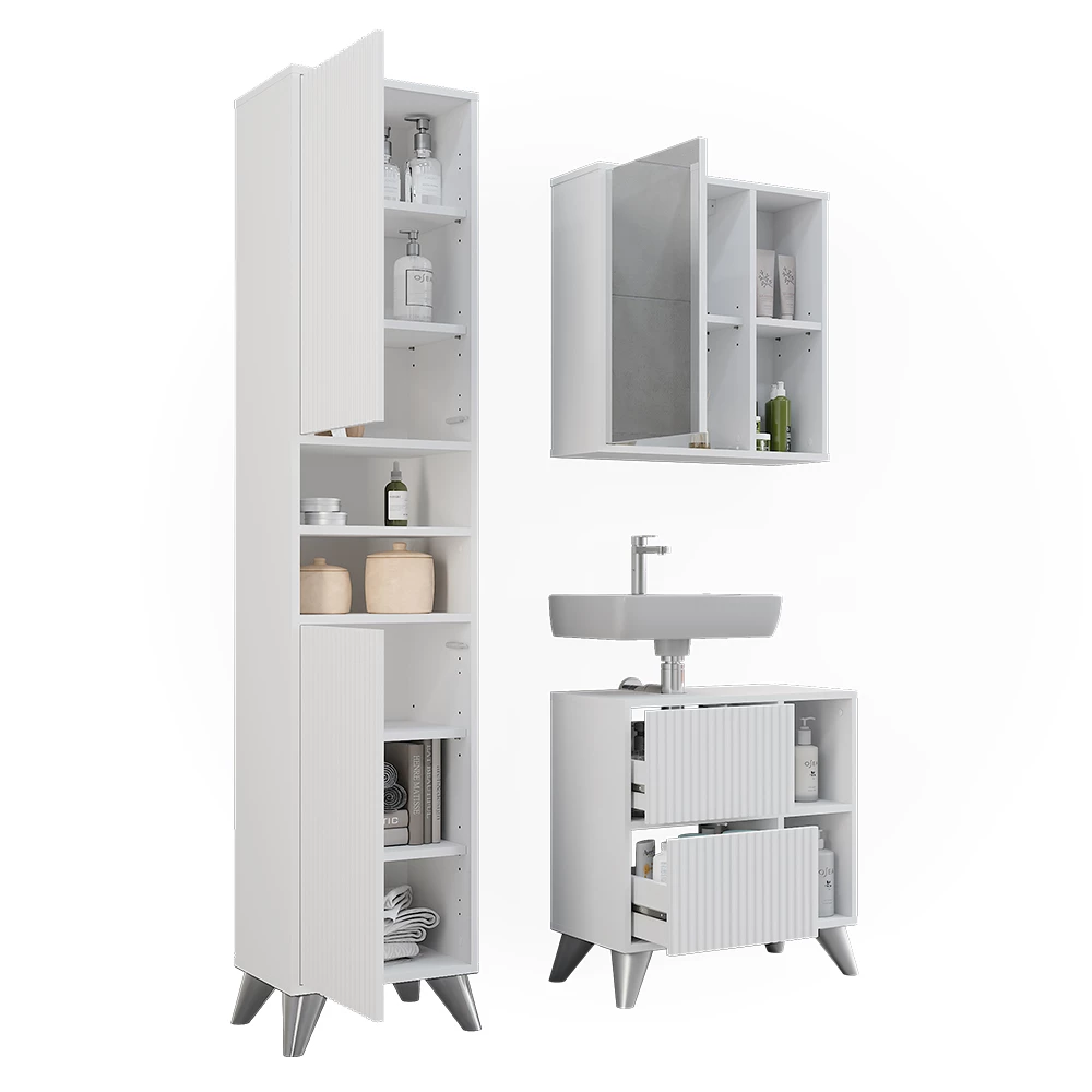 Vicco Set di mobili da bagno Bianco 3 parti, Leano