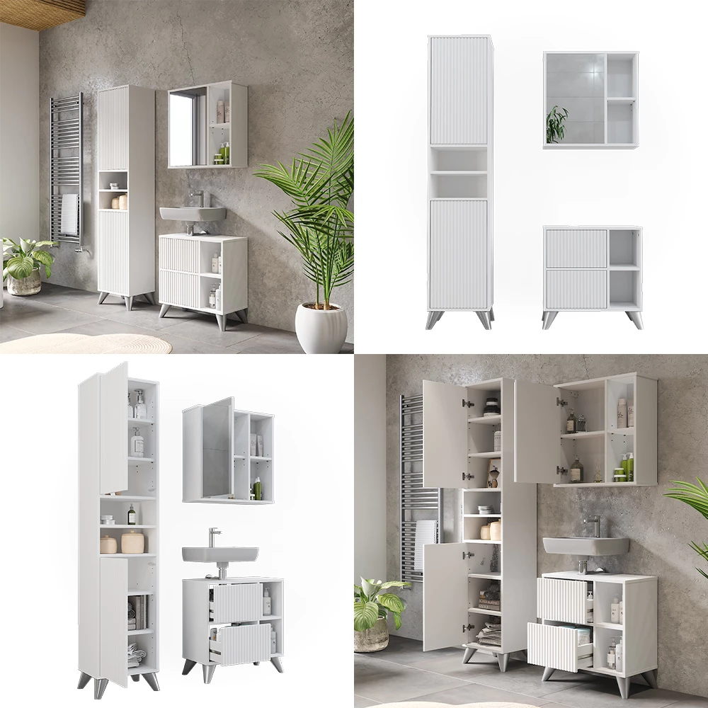 Vicco Set di mobili da bagno Bianco 3 parti, Leano