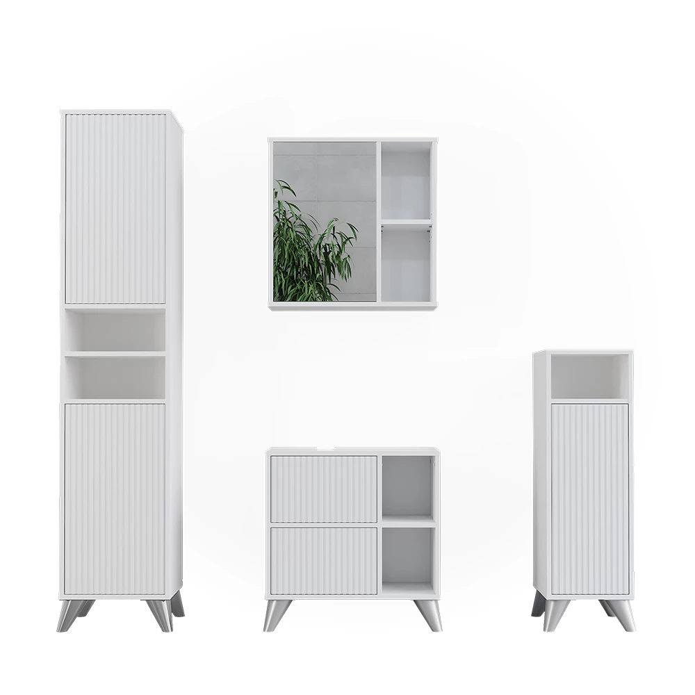 Vicco Badmöbel-Set Weiß 4-teiliges Set, Leano