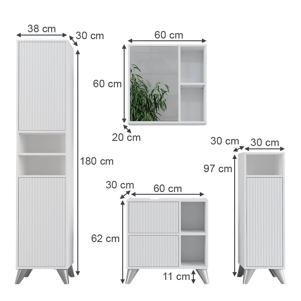 Vicco Badmöbel-Set Weiß 4-teiliges Set, Leano