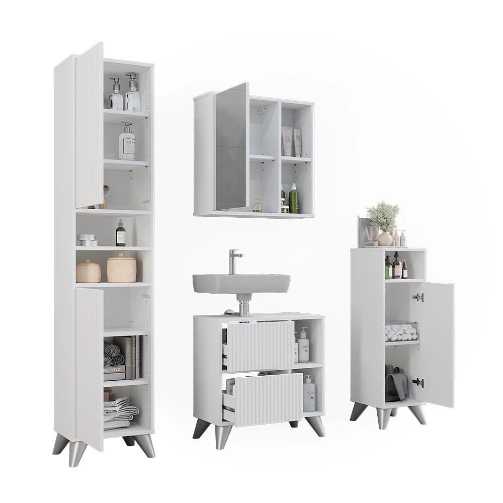 Vicco Badmöbel-Set Weiß 4-teiliges Set, Leano
