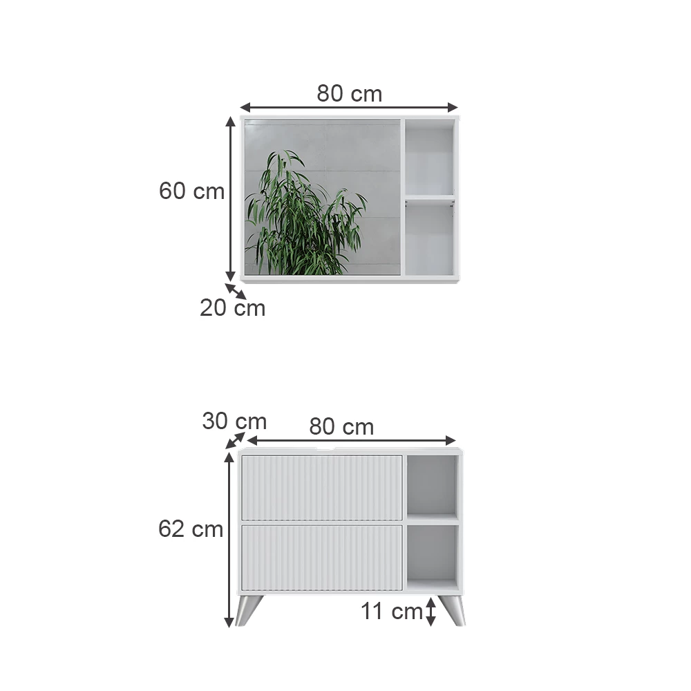 Vicco Badmöbel-Set Weiß 80 cm, Set 1, Leano