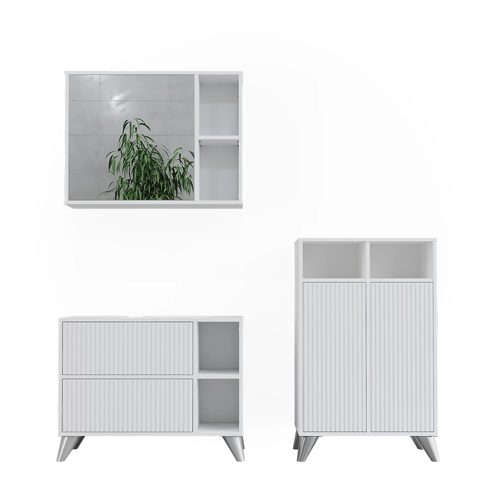 Vicco Badmöbel-Set Weiß 80 cm, Set 2, Leano