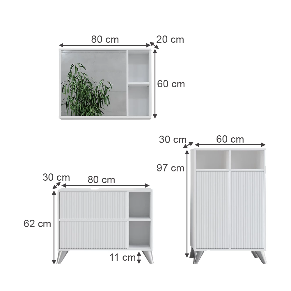Vicco Badmöbel-Set Weiß 80 cm, Set 2, Leano