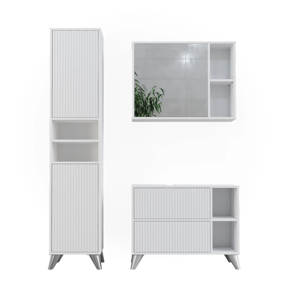 Vicco Badmöbel-Set Weiß 80 cm, Set 3, Leano