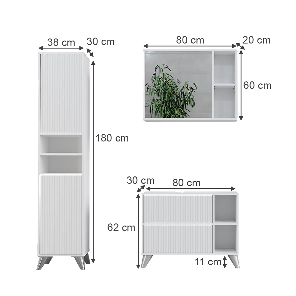 Vicco Badmöbel-Set Weiß 80 cm, Set 3, Leano
