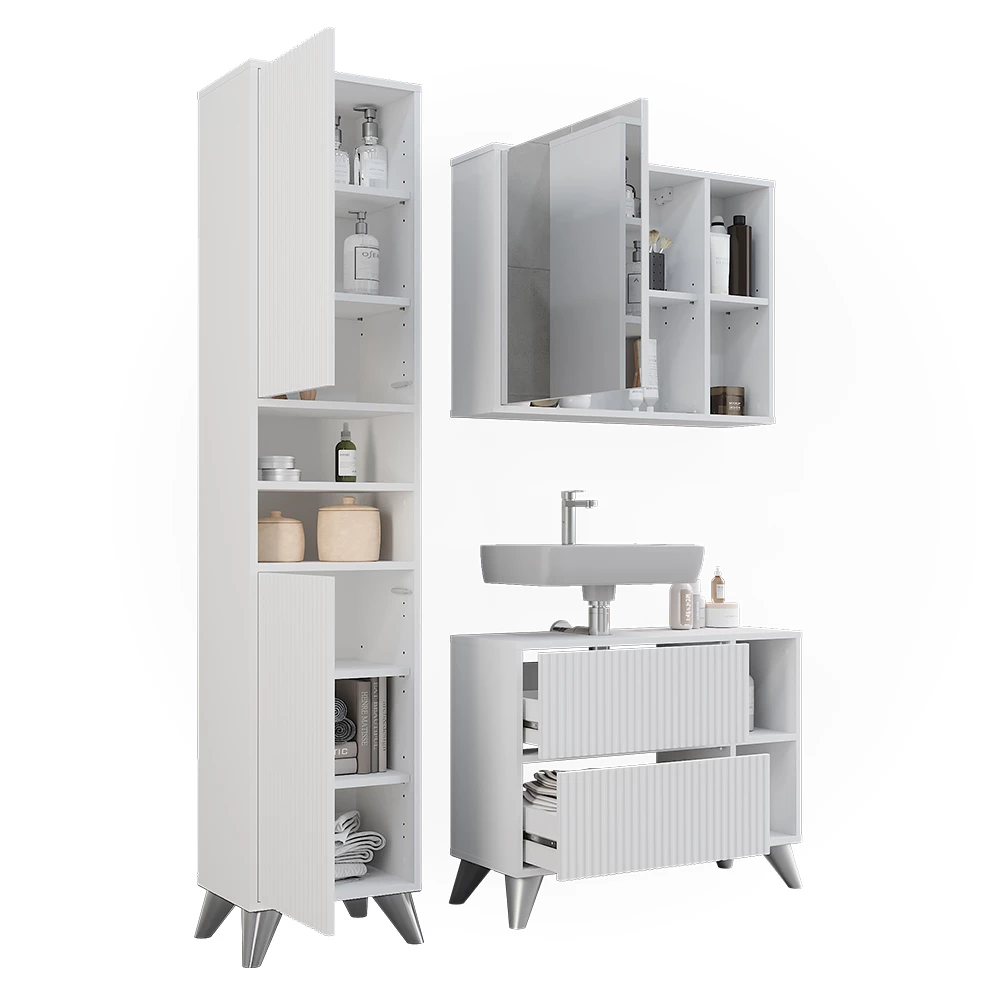 Vicco Badmöbel-Set Weiß 80 cm, Set 3, Leano