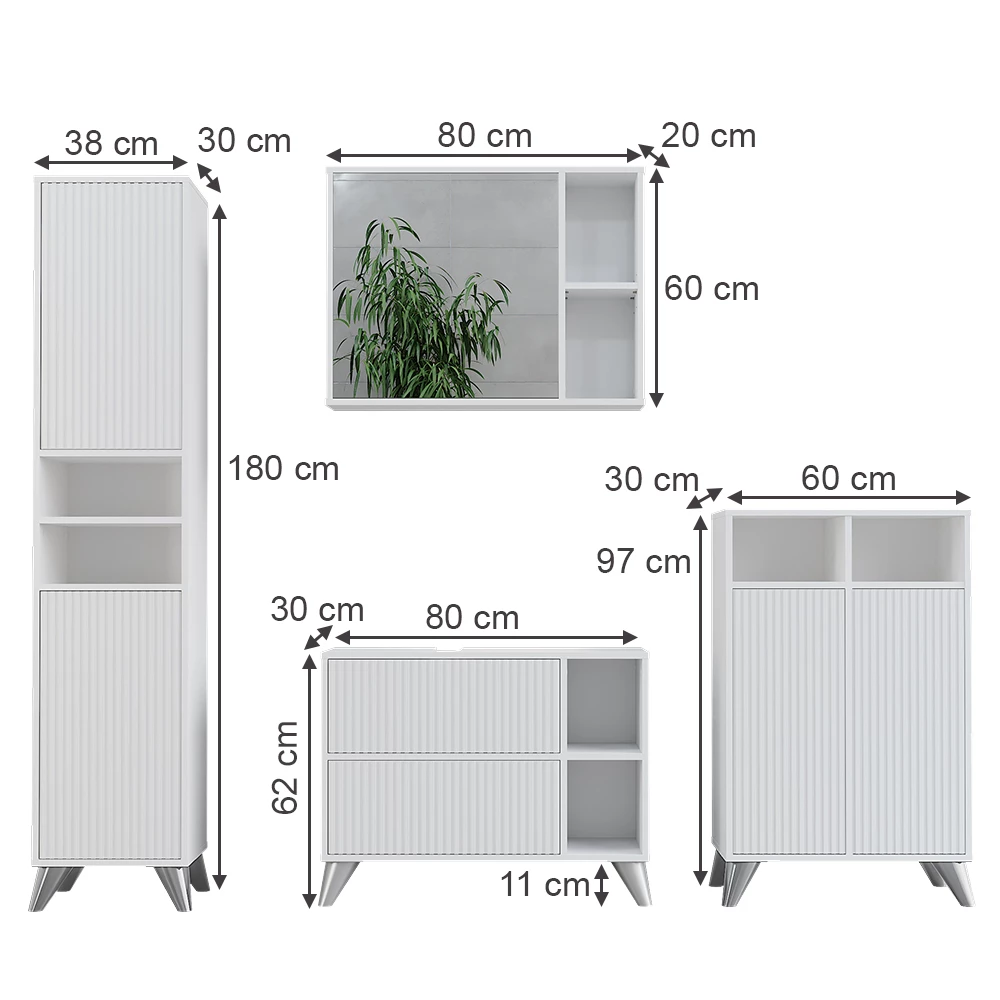 Vicco Badkamermeubelset Wit Set 4, Leano