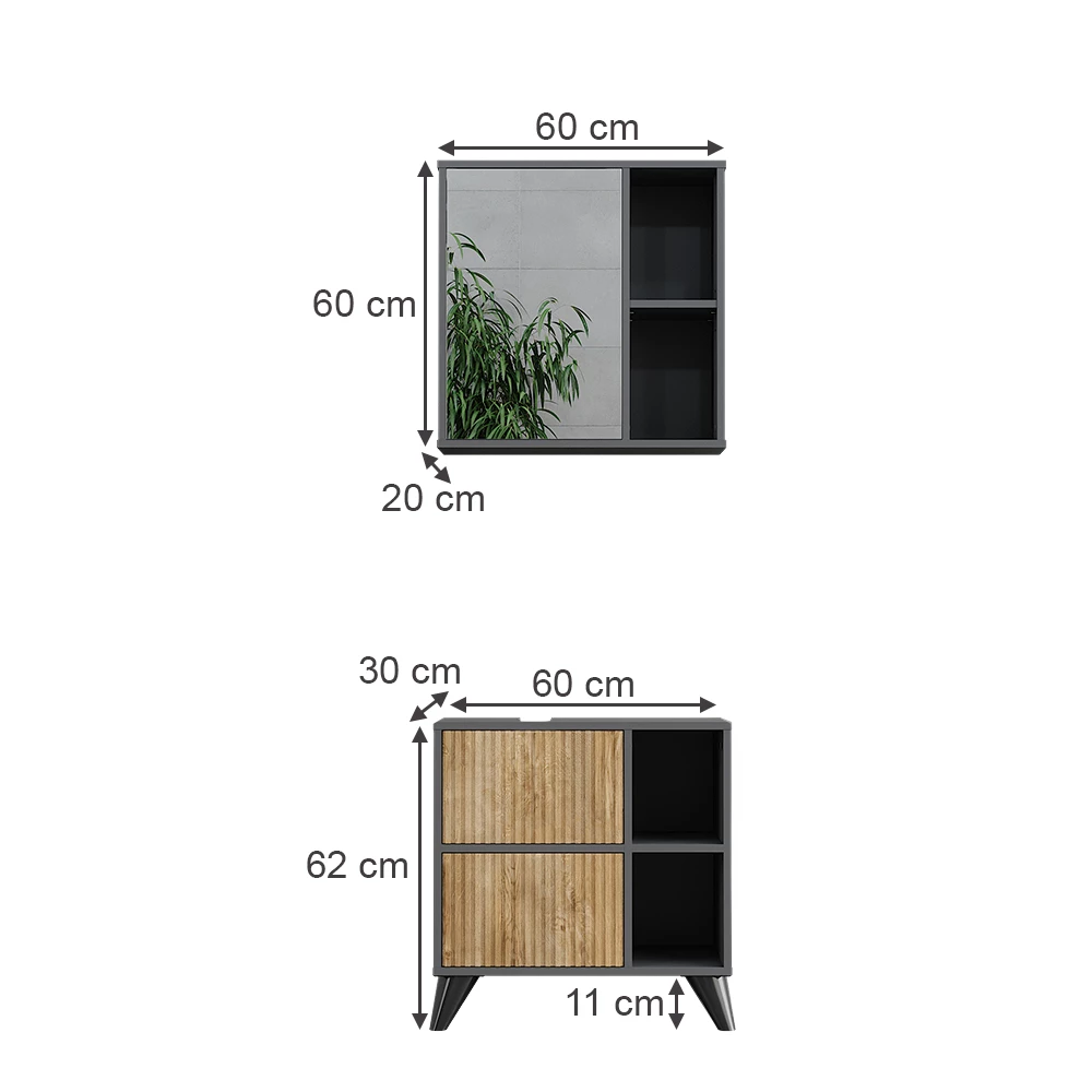 Vicco Badmöbel-Set Anthrazit/Bergeiche 2 Teile, Leano
