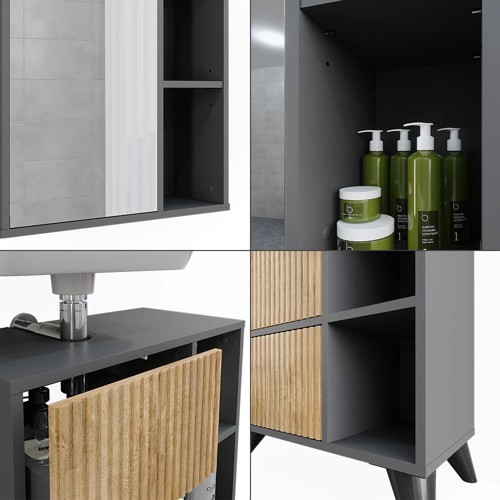 Vicco Badmöbel-Set Anthrazit/Bergeiche 2 Teile, Leano