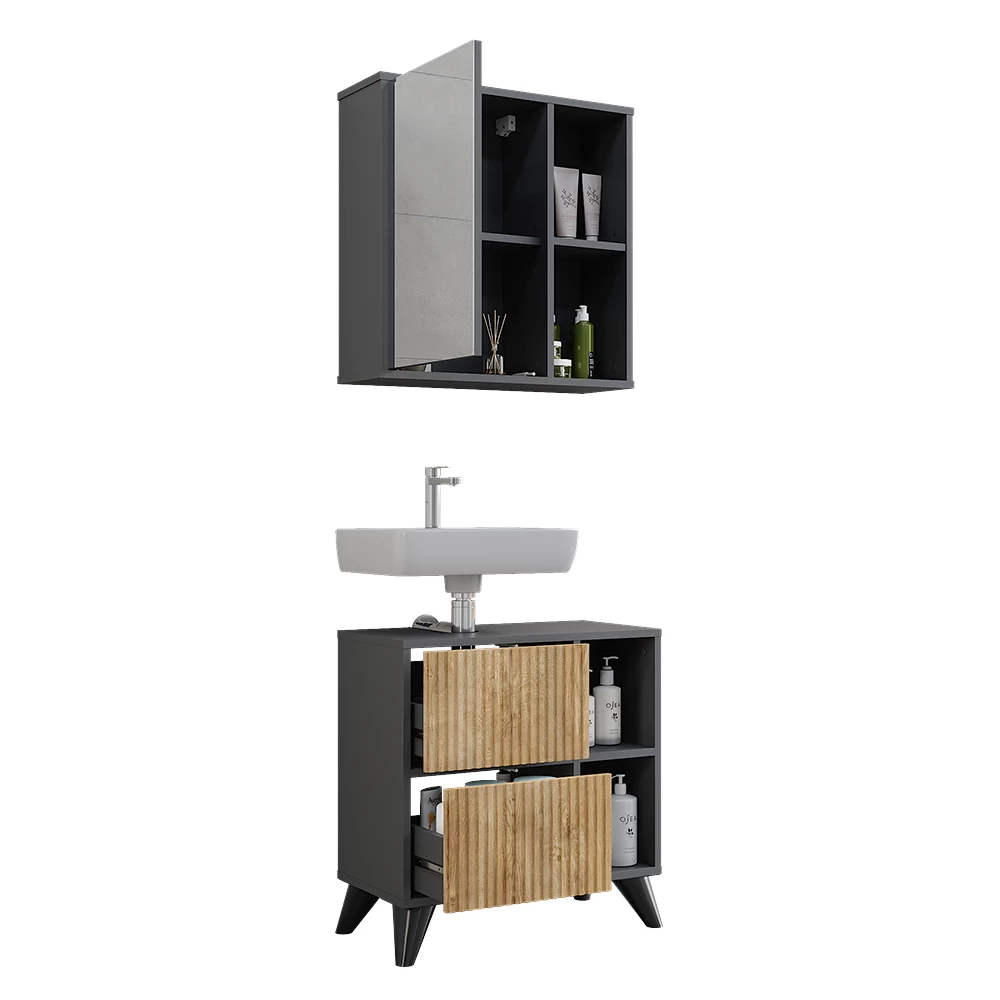 Vicco Badmöbel-Set Anthrazit/Bergeiche 2 Teile, Leano