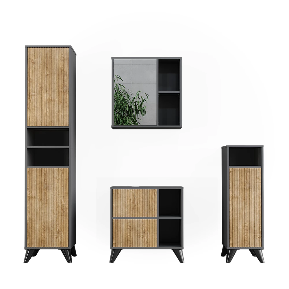 Vicco Badmöbel-Set Anthrazit/Bergeiche Set 4, Leano