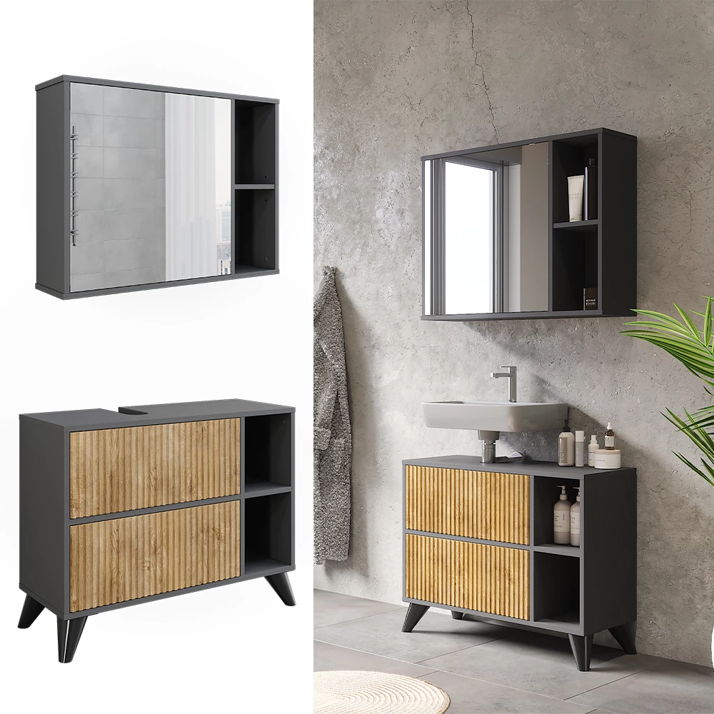 Vicco Bathroom furniture set Anthracite/mountain oak Set 1, Leano