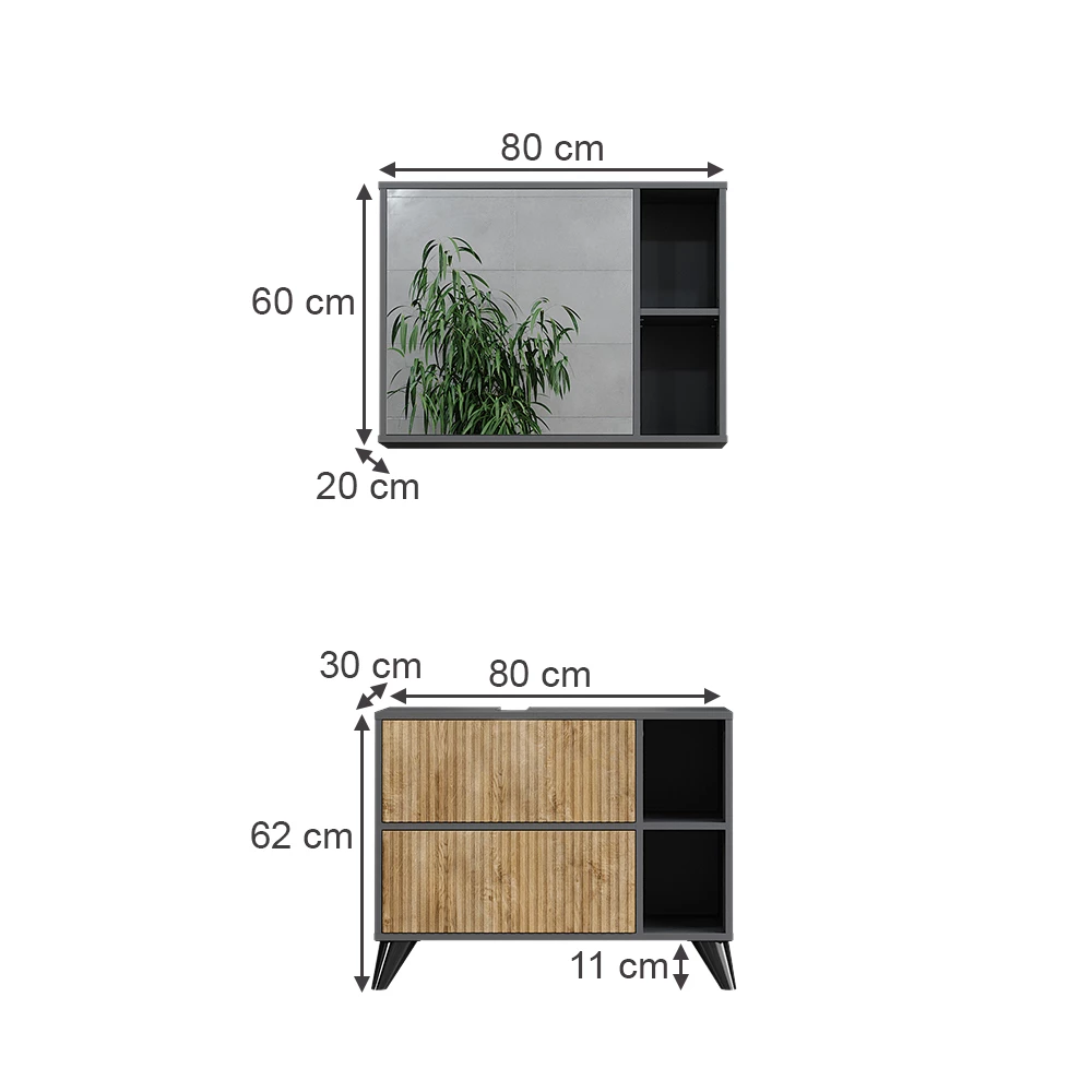 Vicco Set di mobili da bagno Antracite/quercia di montagna Set 1, Leano