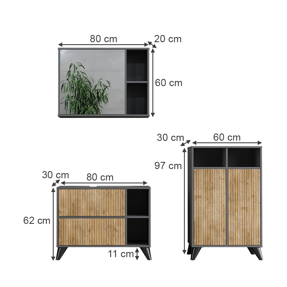 Vicco Badmöbel-Set Anthrazit/Bergeiche 80 cm, Set 2, Leano