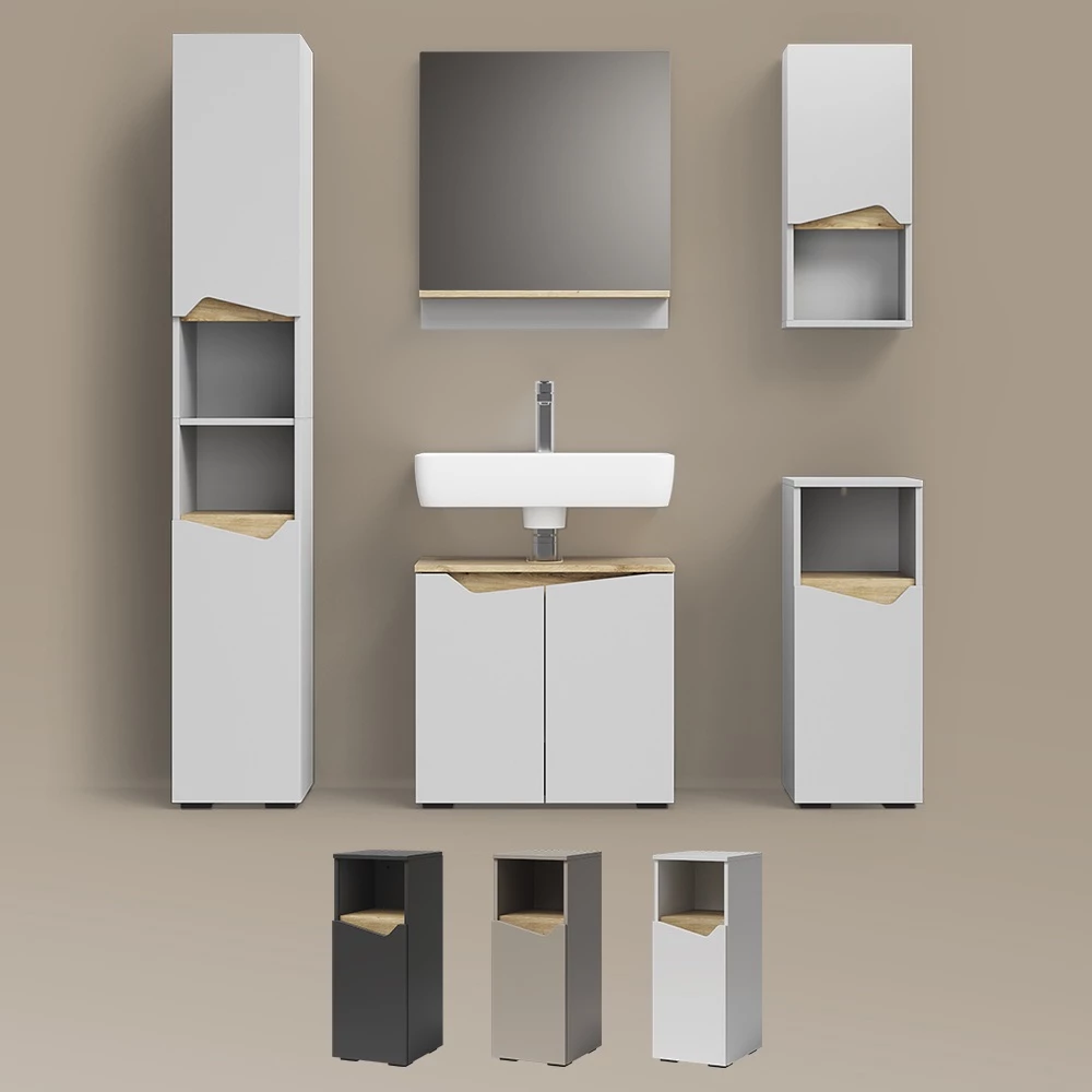 Badspiegel Timavo Anthrazit 60 x 67 cm mit Regal livinity®