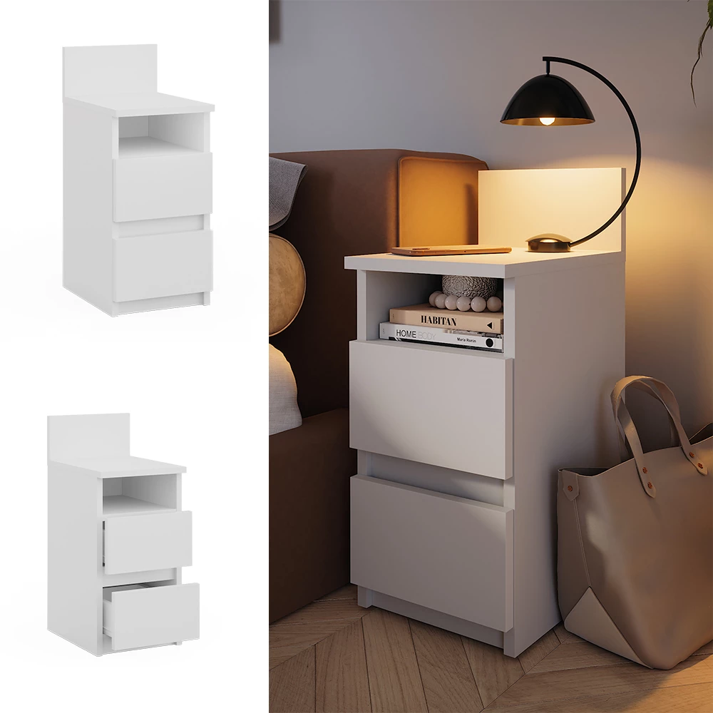Vicco Mesilla de noche Blanco 25 x 59.1 cm con 2 cajones, Monty