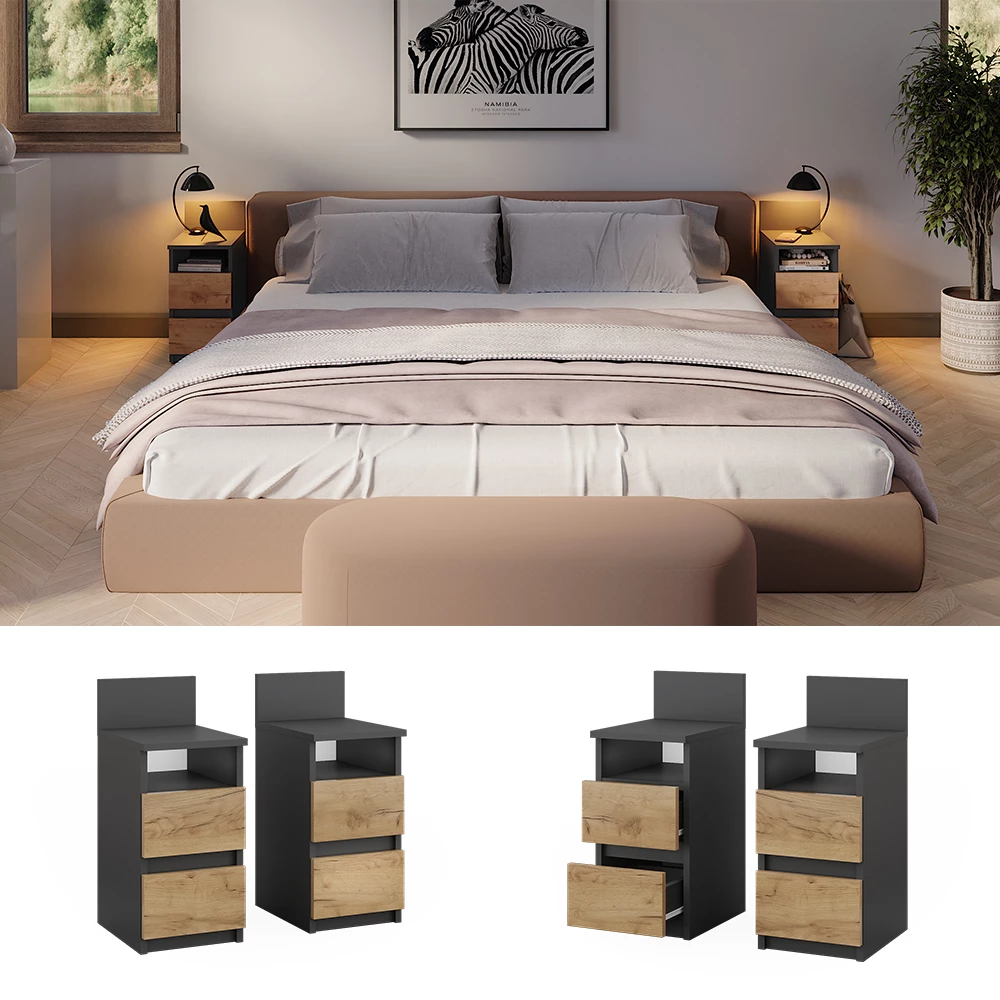 Vicco Bedside table Anthracite/golden oak 25 x 59.1 cm Set of 2, Monty