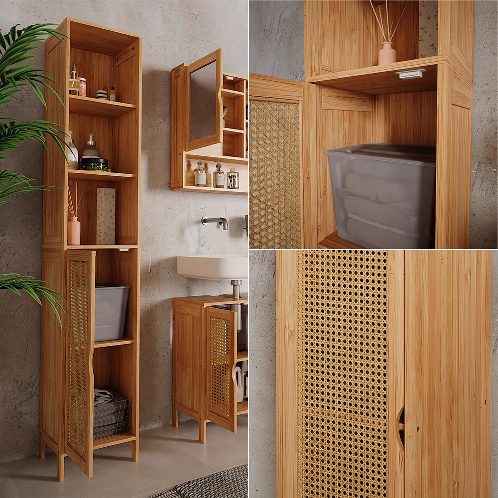 Vicco Badschrank Bambus 30 x 170 cm, Liora