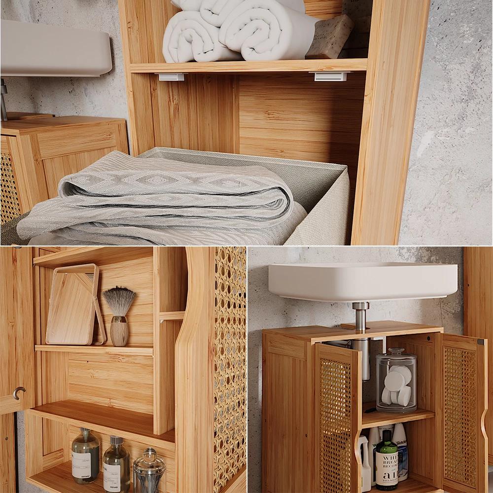 Primo piano di Badmöbel-Set in Bambù, mostrando texture/dettagli