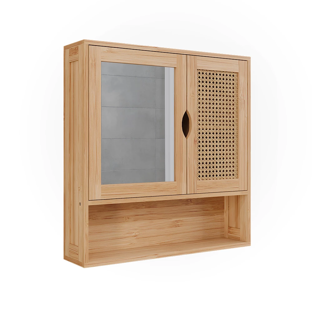 Vicco Armário de espelho de banheiro Bambus/Rattan 56x58 cmmit Spiegel, Liora