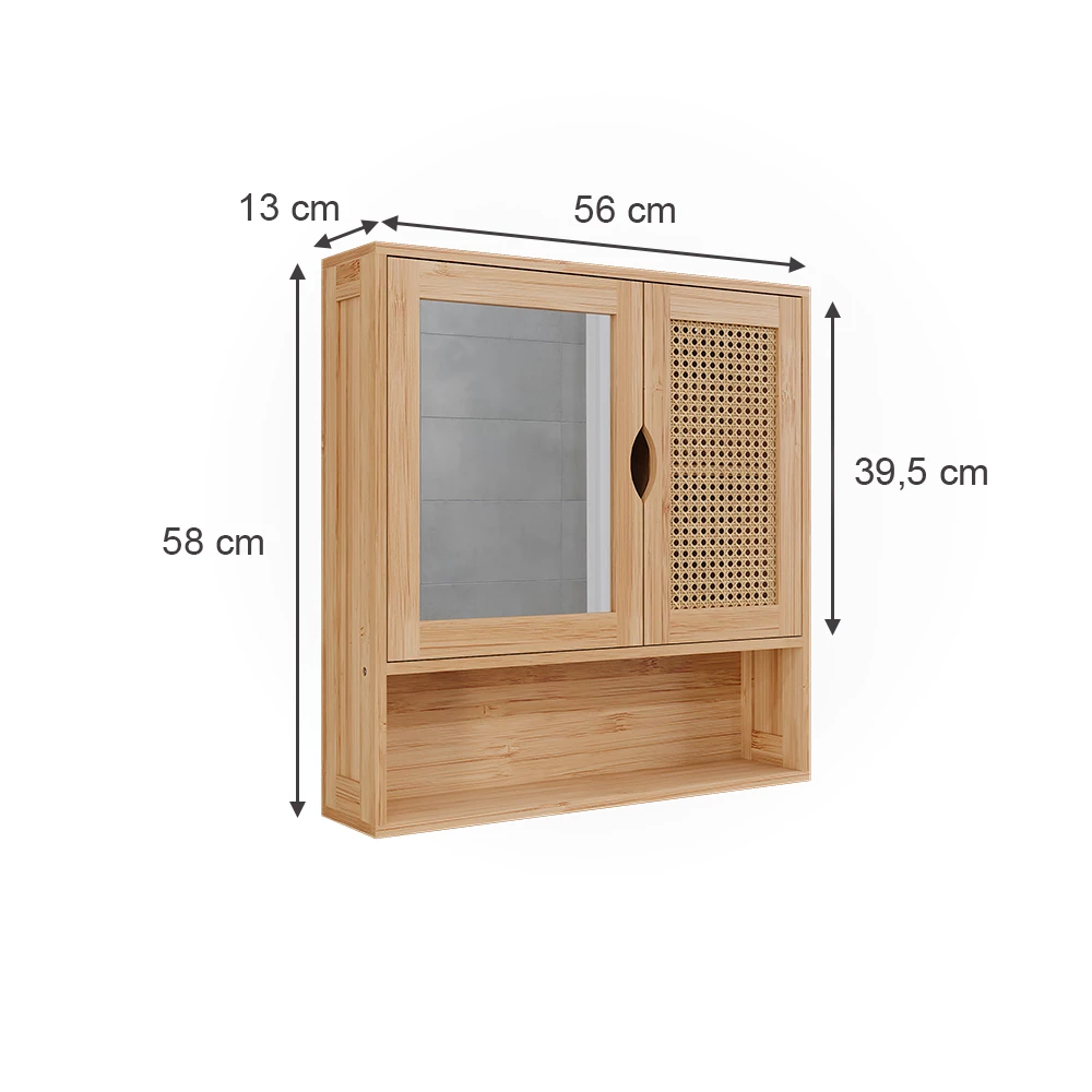 Vicco Armário de espelho de banheiro Bambus/Rattan 56x58 cmmit Spiegel, Liora