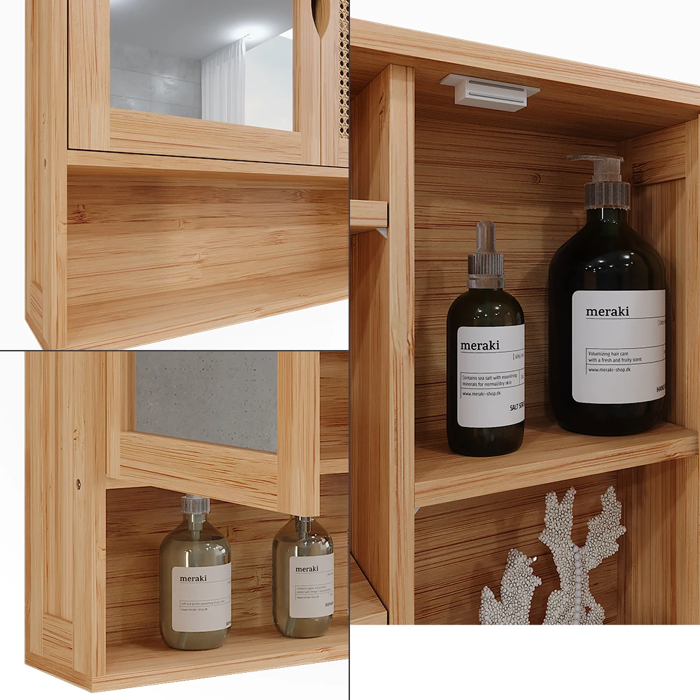 Vicco Badkamerspiegelkast Bamboe/rotan 56 x 58 cm met spiegel, Liora