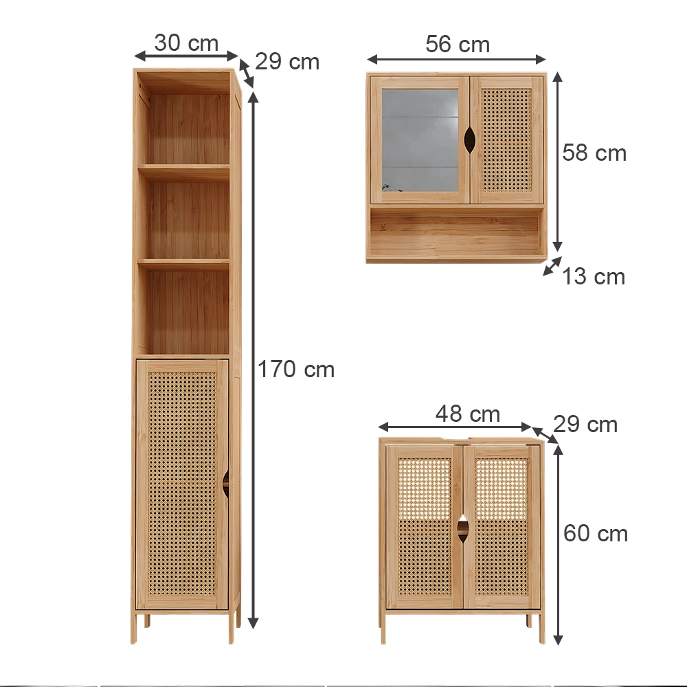 Vicco Badkamermeubelset Bamboe 3 delen, Liora