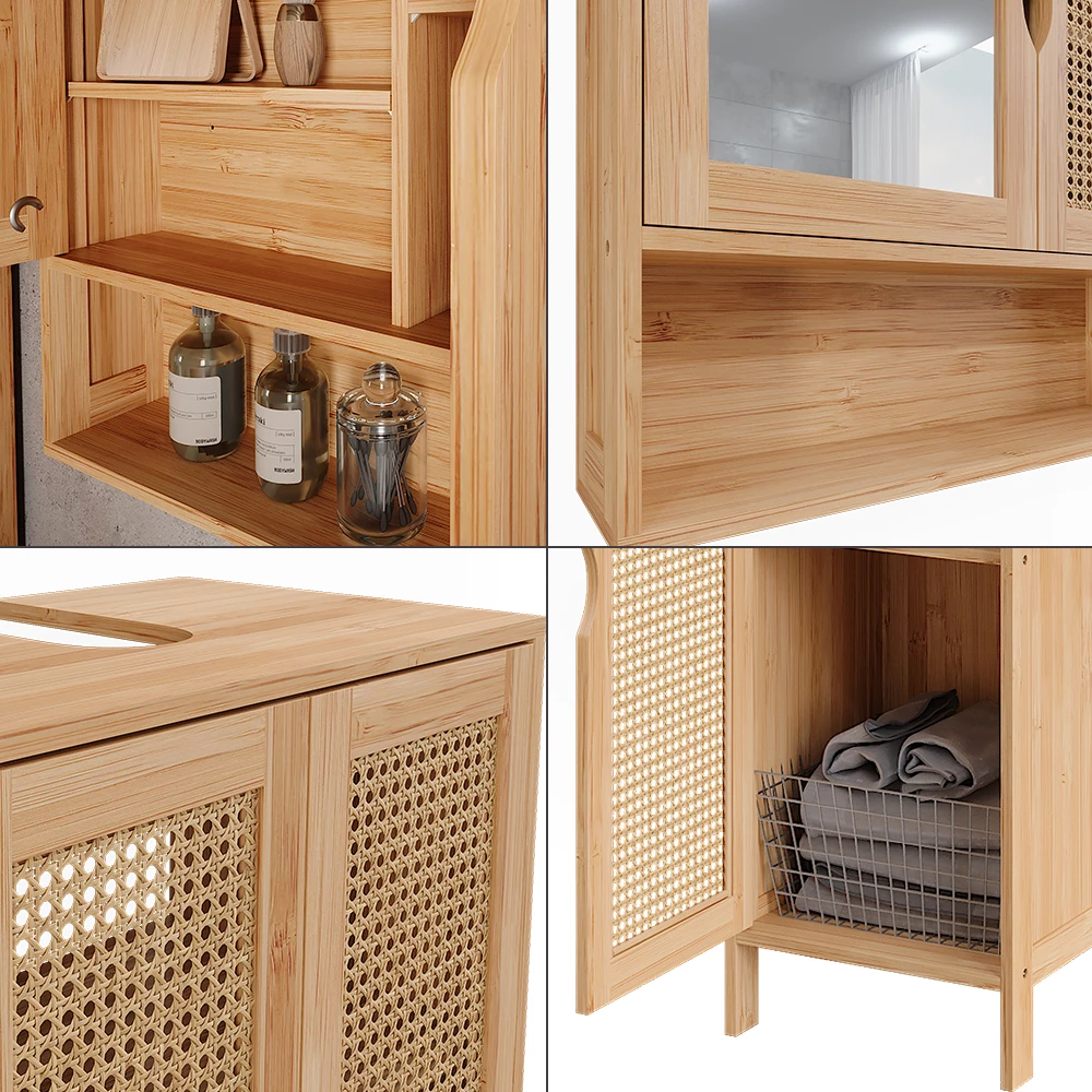 Vicco Badkamermeubelset Bamboe 3 delen, Liora