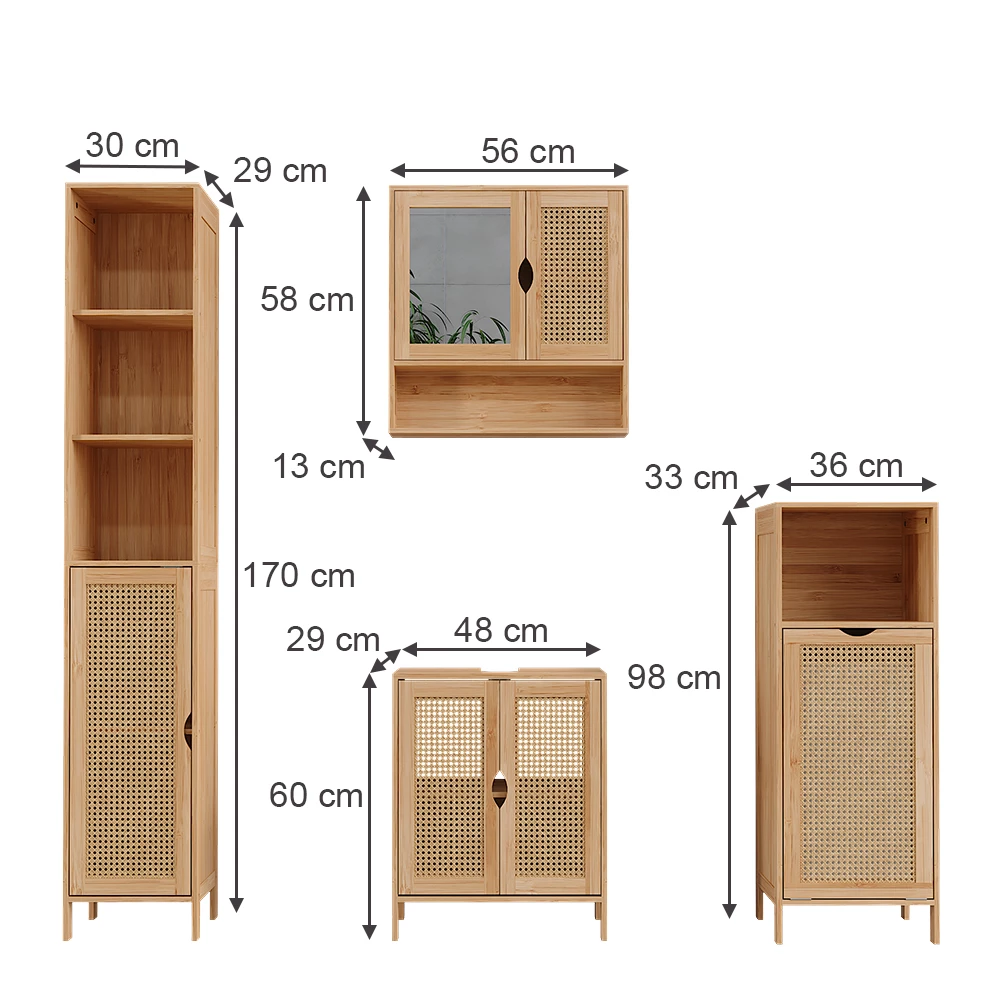 Badmöbel-Set in Bambus auf weißem Hintergrund