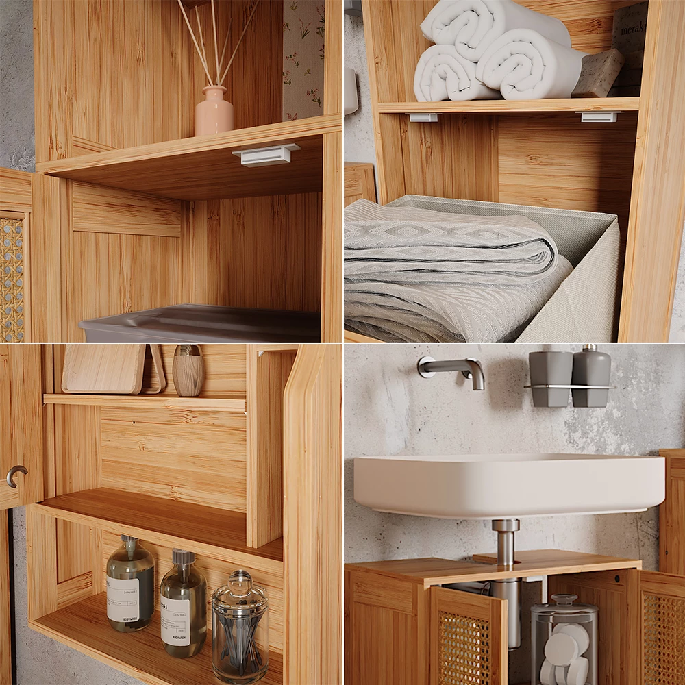 Primo piano di Badmöbel-Set in Bambù, mostrando texture/dettagli