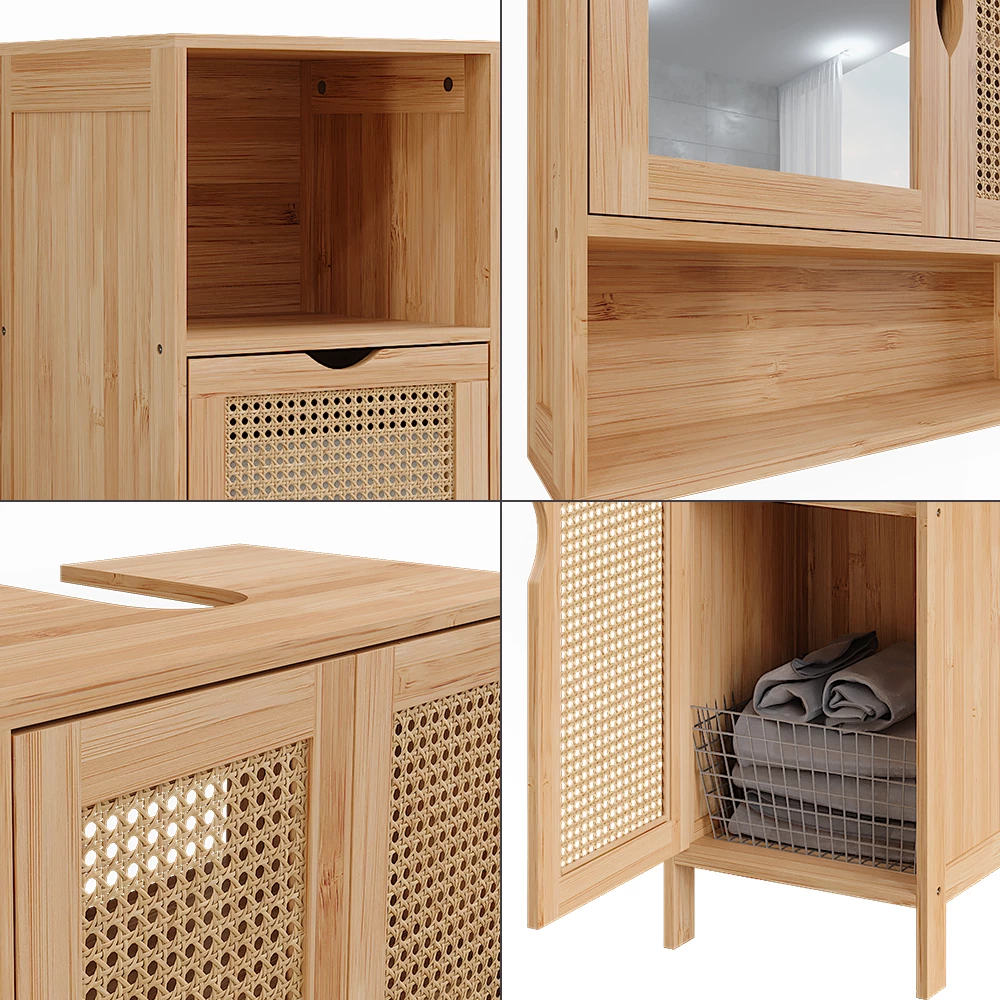 Primo piano di Badmöbel-Set in Bambù, mostrando design e dettagli della superficie