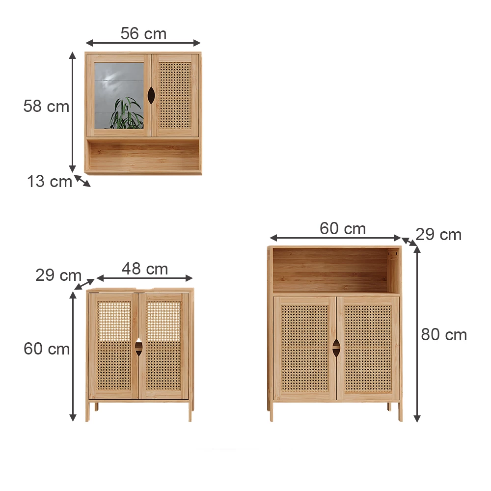 Badmöbel-Set in Bamboe op een witte achtergrond