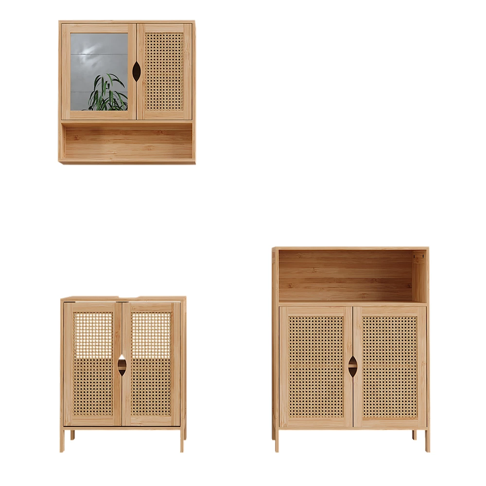 Badmöbel-Set in Bambus auf weißem Hintergrund