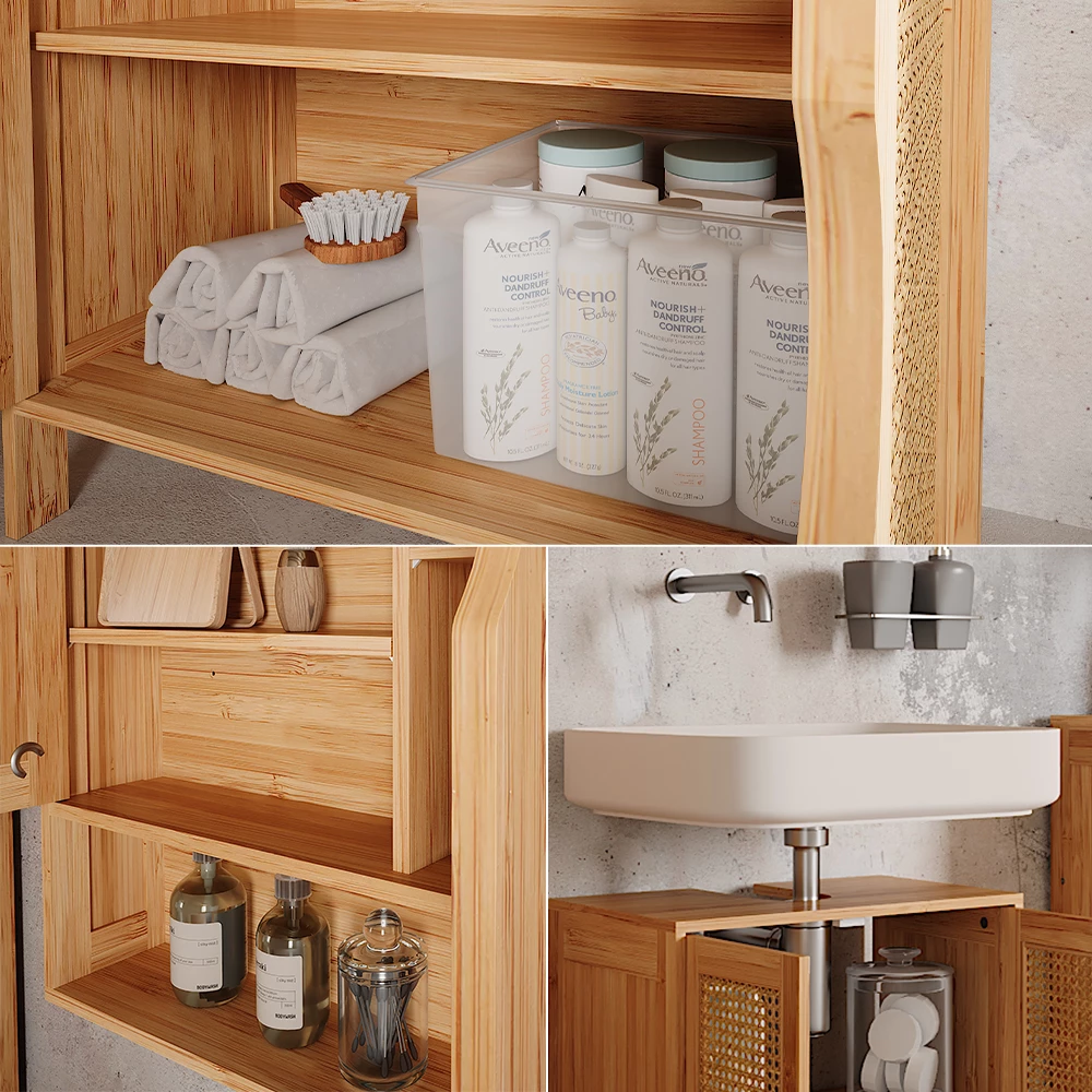 Gros plan de Badmöbel-Set en Bambou, montrant la texture/les détails