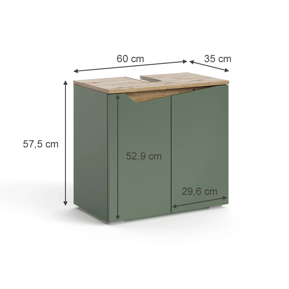 Vicco Waschbeckenunterschrank Grün/Anthrazit 60 x 57.5 cm mit 2 Türen, Marelle