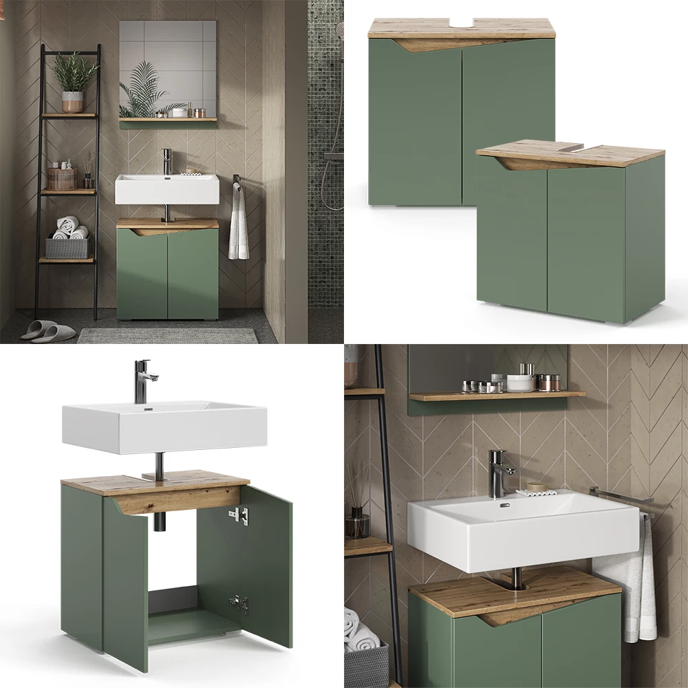Vicco Waschbeckenunterschrank Grün/Anthrazit 60 x 57.5 cm mit 2 Türen, Marelle