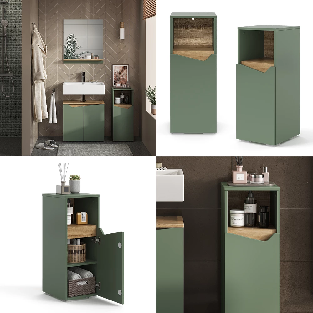 Vicco Verde/Artigianale 30 x 74.5 cm con porta e vano aperto, Marelle