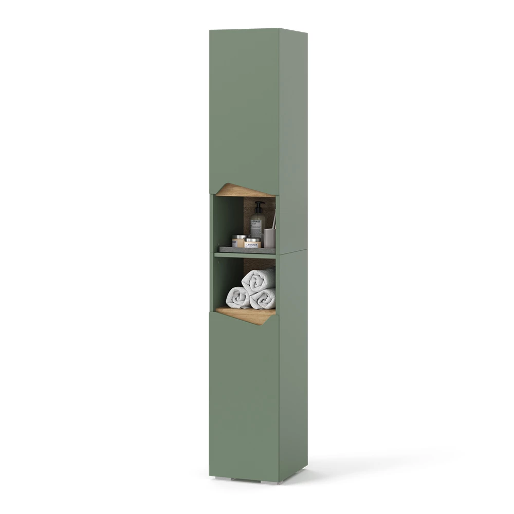 Vicco Badschrank Grün/Artisan 30 x 180 cm mit Türen und offenen Fächern, Marelle