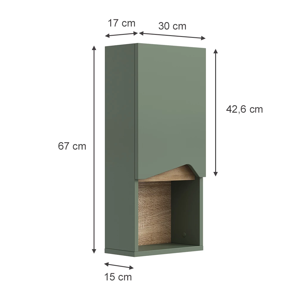 Vicco Zelená/umělecká 30 x 67 cm s dvířky a otevřenou přihrádkou, Marelle