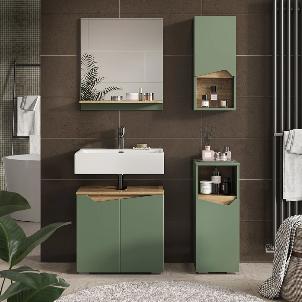Vicco Badschrank Grün/Artisan 30 x 67 cm mit Tür und offenem Fach, Marelle