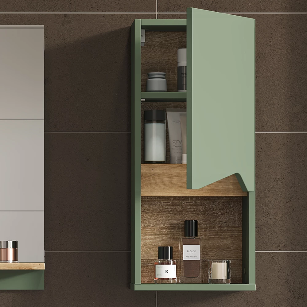 Vicco Badschrank Grün/Artisan 30 x 67 cm mit Tür und offenem Fach, Marelle