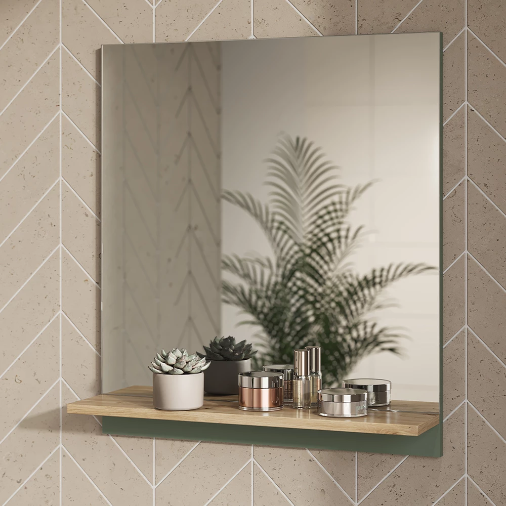 Vicco Badezimmerspiegel Grün/Artisan 60 x 67 cm mit Regal, Marelle