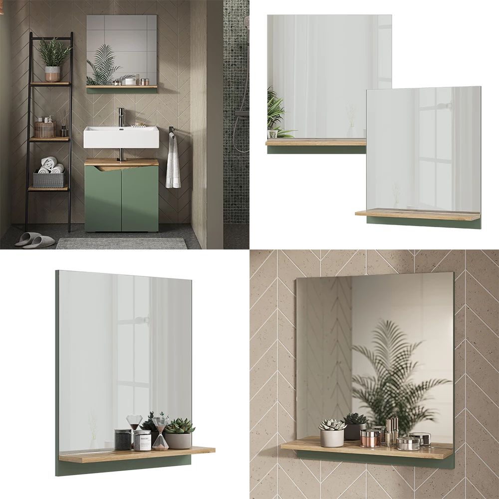 Vicco Badezimmerspiegel Grün/Artisan 60 x 67 cm mit Regal, Marelle