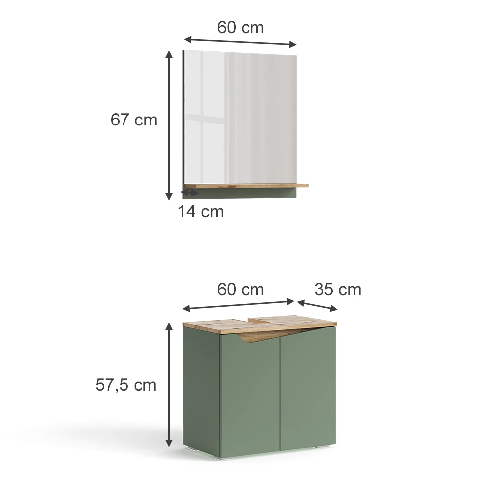 Vicco Bathroom furniture set Green/Artisan 2 parts, Marelle