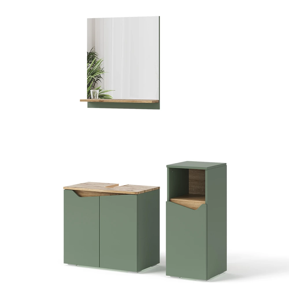 Vicco Badmöbel-Set Grün/Artisan 3 Teile, mit Midischrank, Marelle