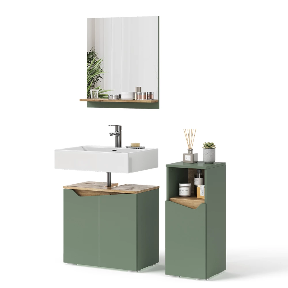 Vicco Badmöbel-Set Grün/Artisan 3 Teile, mit Midischrank, Marelle