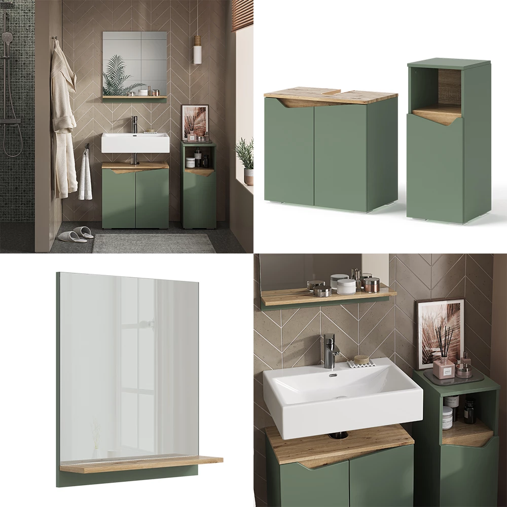 Vicco Badmöbel-Set Grün/Artisan 3 Teile, mit Midischrank, Marelle