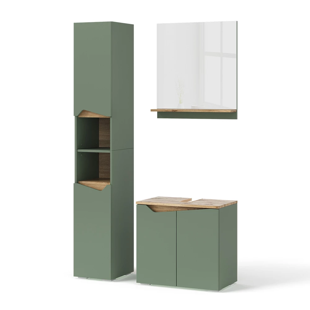 Vicco Badkamermeubelset Groen/Kunstzinnig 3 delen, met hoge eenheid, Marelle